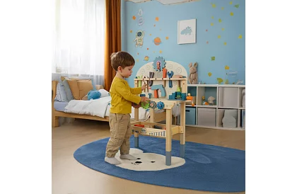 Dziecięcy warsztat – stół z drewnianymi narzędziami 3 w 1