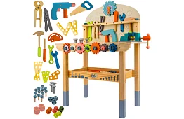Dziecięcy warsztat – stół z drewnianymi narzędziami 3 w 1