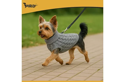 Ciepły sweter dla psa, kota – rozmiar M – szary PURLOV