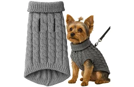 Ciepły sweter dla psa, kota – rozmiar M – szary PURLOV
