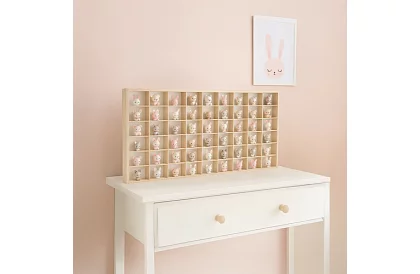 Drewniana półka dla kolekcjonerów figurek, samochodzików – 54 przegródki