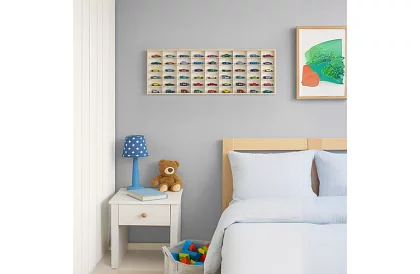 Drewniana półka dla kolekcjonerów figurek, samochodzików – 54 przegródki