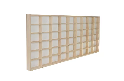 Drewniana półka dla kolekcjonerów figurek, samochodzików – 54 przegródki