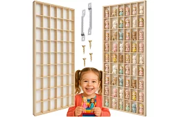 Drewniana półka dla kolekcjonerów figurek, samochodzików – 54 przegródki