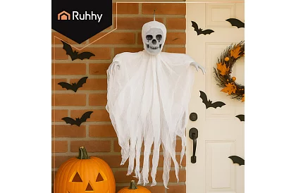 Zawieszony szkielet 70 cm - biała dekoracja wisząca