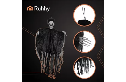 Zawieszony szkielet 70 cm - czarna dekoracja wisząca