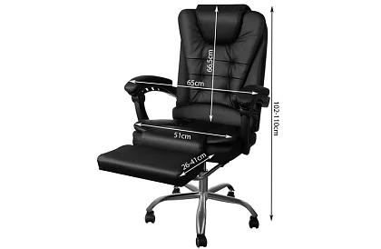 Fotel biurowy z wysuwaną podnóżkiem – czarny
