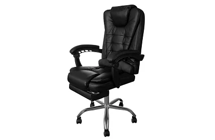 Fotel biurowy z wysuwaną podnóżkiem – czarny
