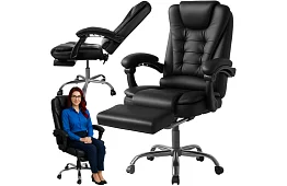 Fotel biurowy z wysuwaną podnóżkiem – czarny