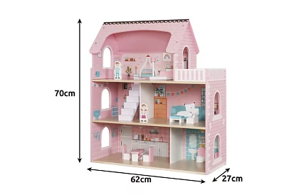 Drewniany domek dla lalek z oświetleniem LED + meble i akcesoria