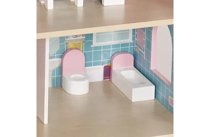 Drewniany domek dla lalek z oświetleniem LED + meble i akcesoria