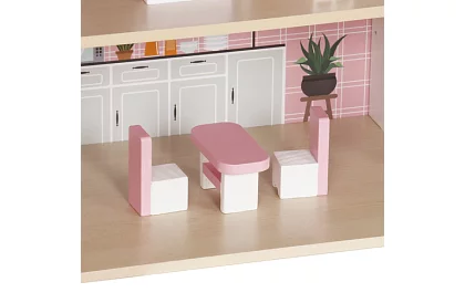 Drewniany domek dla lalek z oświetleniem LED + meble i akcesoria