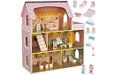 Drewniany domek dla lalek z oświetleniem LED + meble i akcesoria