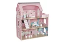Drewniany domek dla lalek z oświetleniem LED + meble i akcesoria