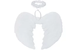 Białe anielskie skrzydła 2 sztuki – 45 x 25 cm + aureola