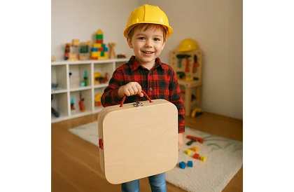 Drewniana skrzynka z narzędziami i zwierzątkami - elementy wkręcane