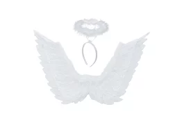Białe anielskie skrzydła 2 sztuki – 70 x 45 cm + aureola
