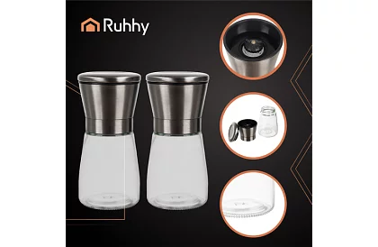 Ręczne szklane młynki do przypraw – zestaw 2 sztuki