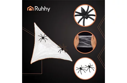 Sztuczna pajęczyna halloweenowa + 2 pająki