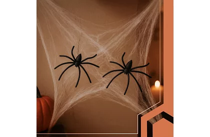 Sztuczna pajęczyna halloweenowa + 2 pająki