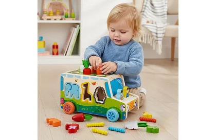 Drewniany samochodzik – Montessori sorter kształtów