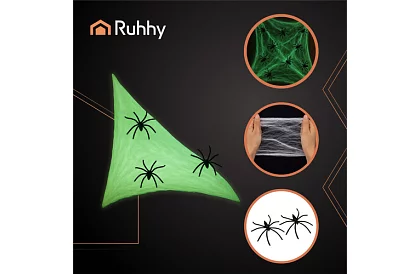 Halloweenowa świecąca pajęczyna z 20 pająkami