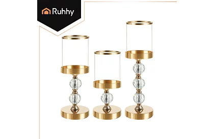 Zestaw 3 świeczników – Złoty Glamour