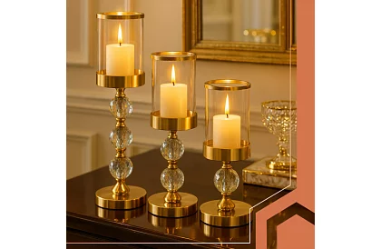 Zestaw 3 świeczników – Złoty Glamour