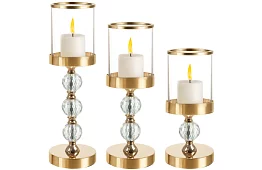 Zestaw 3 świeczników – Złoty Glamour