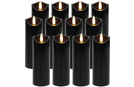 LED czarne świece z efektem płomienia 15 x 5 cm – zestaw 12 sztuk