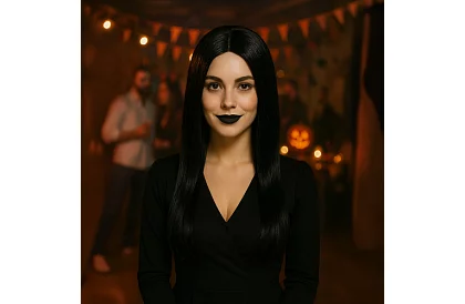 Długa czarna peruka z warkoczami - Wednesday