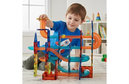 Zestaw edukacyjny magnetyczny 3D – tor kulkowy 96 elementów