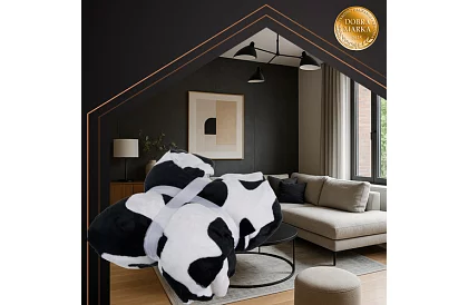 Oversize ciepła długa bluza – czarno-biały wzór w krowy