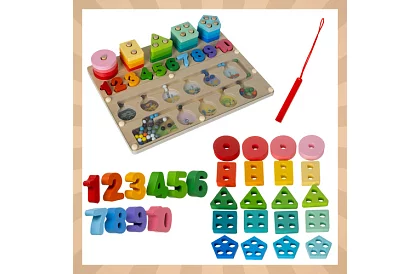 Edukacyjny sorter kształtów i liczb Montessori 3w1