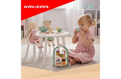 Duża drewniana zielona zestaw herbaciany + stojak na ciasta