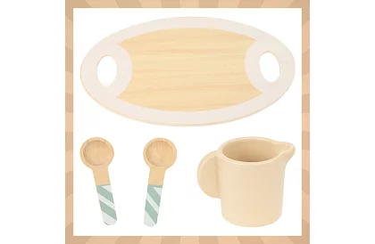 Duża drewniana zielona zestaw herbaciany + stojak na ciasta