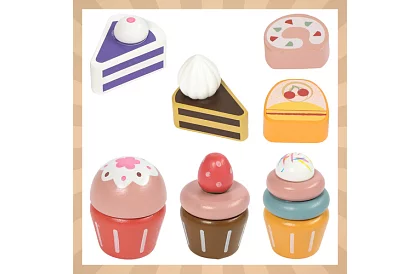 Duża drewniana zielona zestaw herbaciany + stojak na ciasta