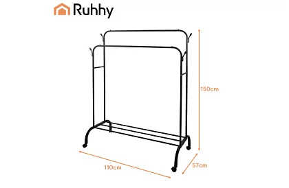 Podwójny wieszak na ubrania na kółkach