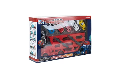 Ciężarówka z przyczepą do transportu pojazdów + 6 samochodów