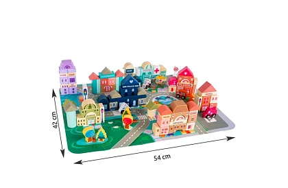 Drewniane klocki – Miasto 115 sztuk z podkładką