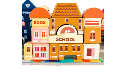 Drewniane klocki – Miasto 115 sztuk z podkładką