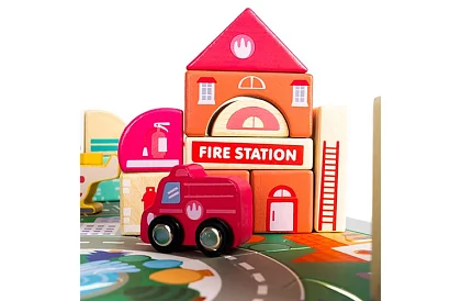 Drewniane klocki – Miasto 115 sztuk z podkładką