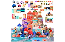 Drewniane klocki – Miasto 115 sztuk z podkładką