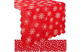 Długi czerwony bieżnik świąteczny z płatkami śniegu – 150 x 35 cm