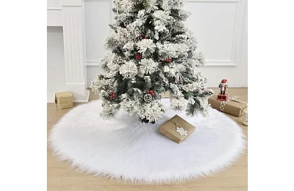Podkładka pod choinkę – 150 cm, biała skóra