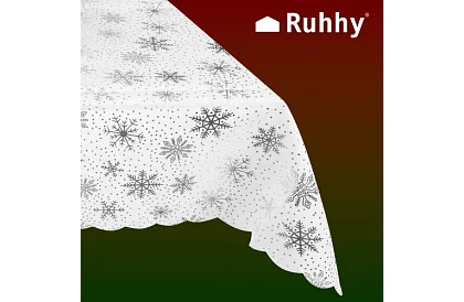 Obrus z płatkami śniegu 220 x 140 cm – białosrebrny