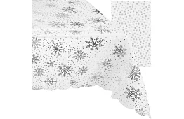 Obrus z płatkami śniegu 220 x 140 cm – białosrebrny