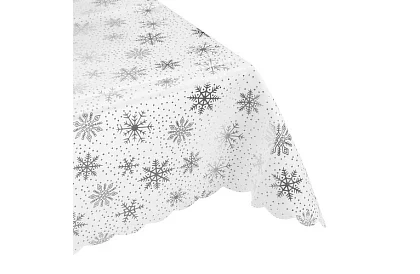 Obrus z płatkami śniegu 260 x 140 cm – białosrebrny