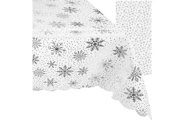 Obrus z płatkami śniegu 260 x 140 cm – białosrebrny