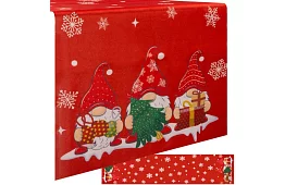 Długi bieżnik świąteczny 180 x 40 cm – czerwony z elfami